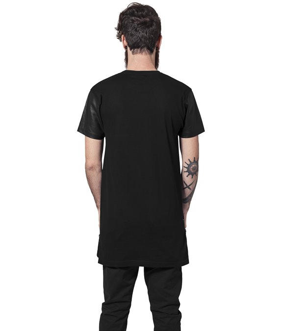 Long Zipped Leather Imitation Sleeve Tee black-black1